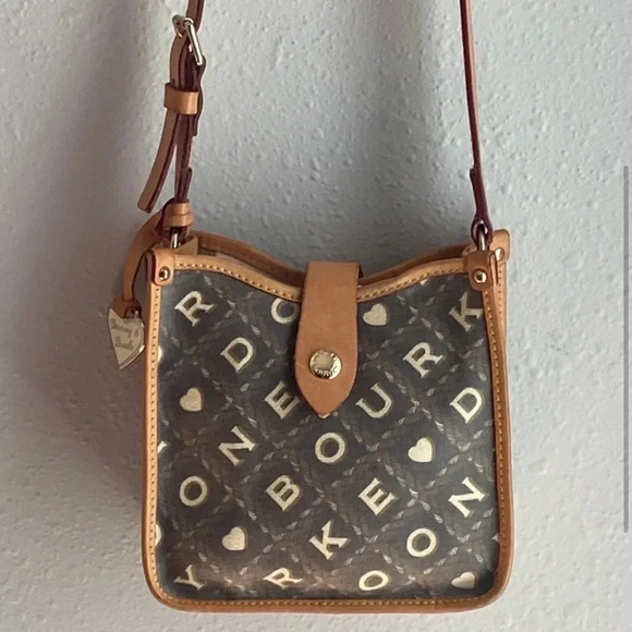 Dooney and Bourne Vintage Leather Letters Crossbody Bag Brown Tan - Picture 2 of 12
